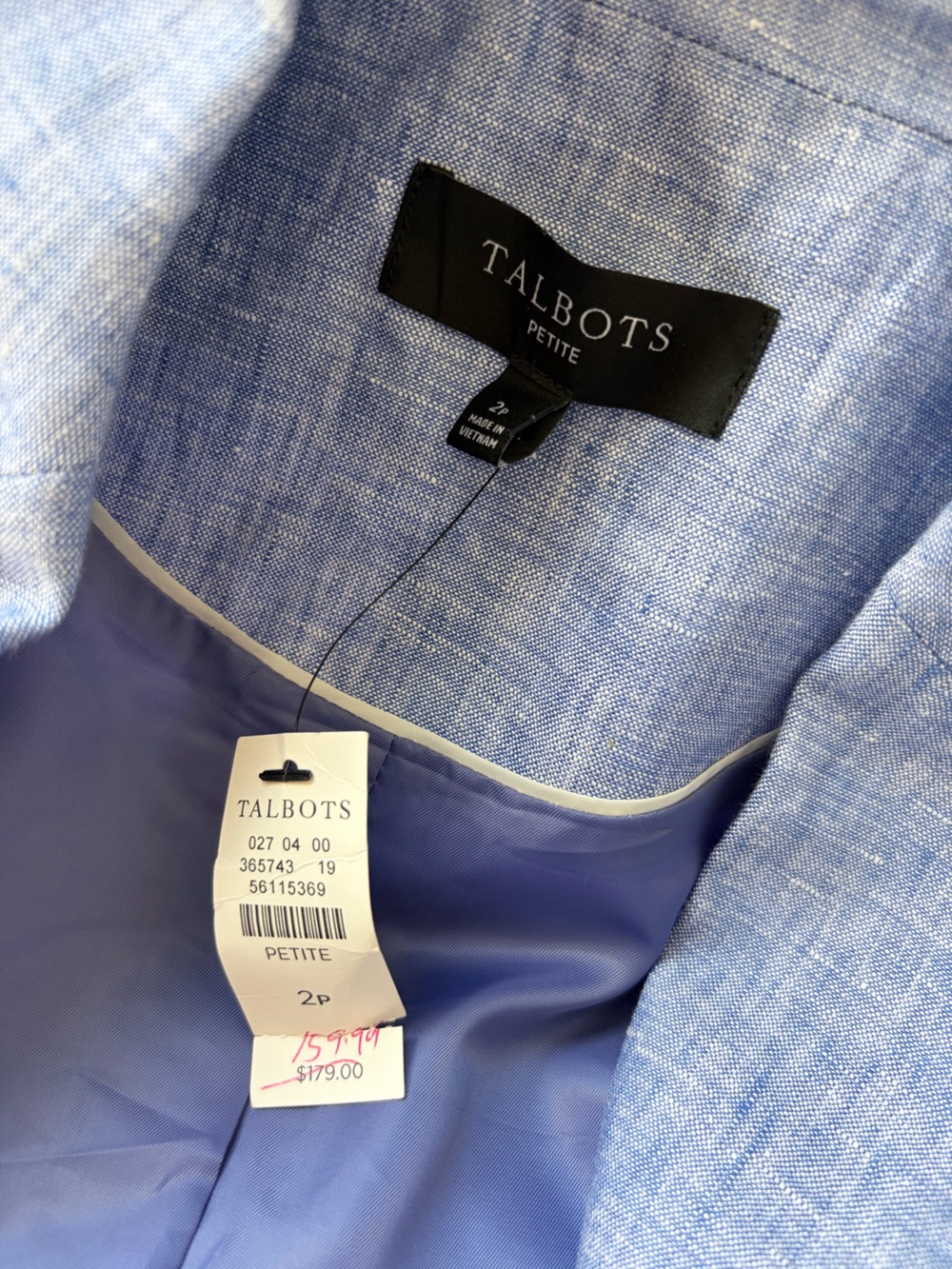 Talbots Blue 100% Linen Blazer